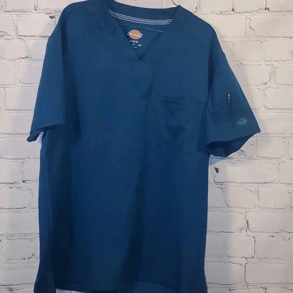 Dickies Carribean Blue Men's Scrub Top Size L